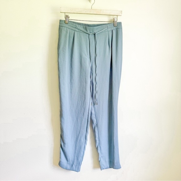 Zara Basic Slate Blue Flowy Elastic Waist Tie Front Trousers Pants sz Medium - Picture 3 of 9